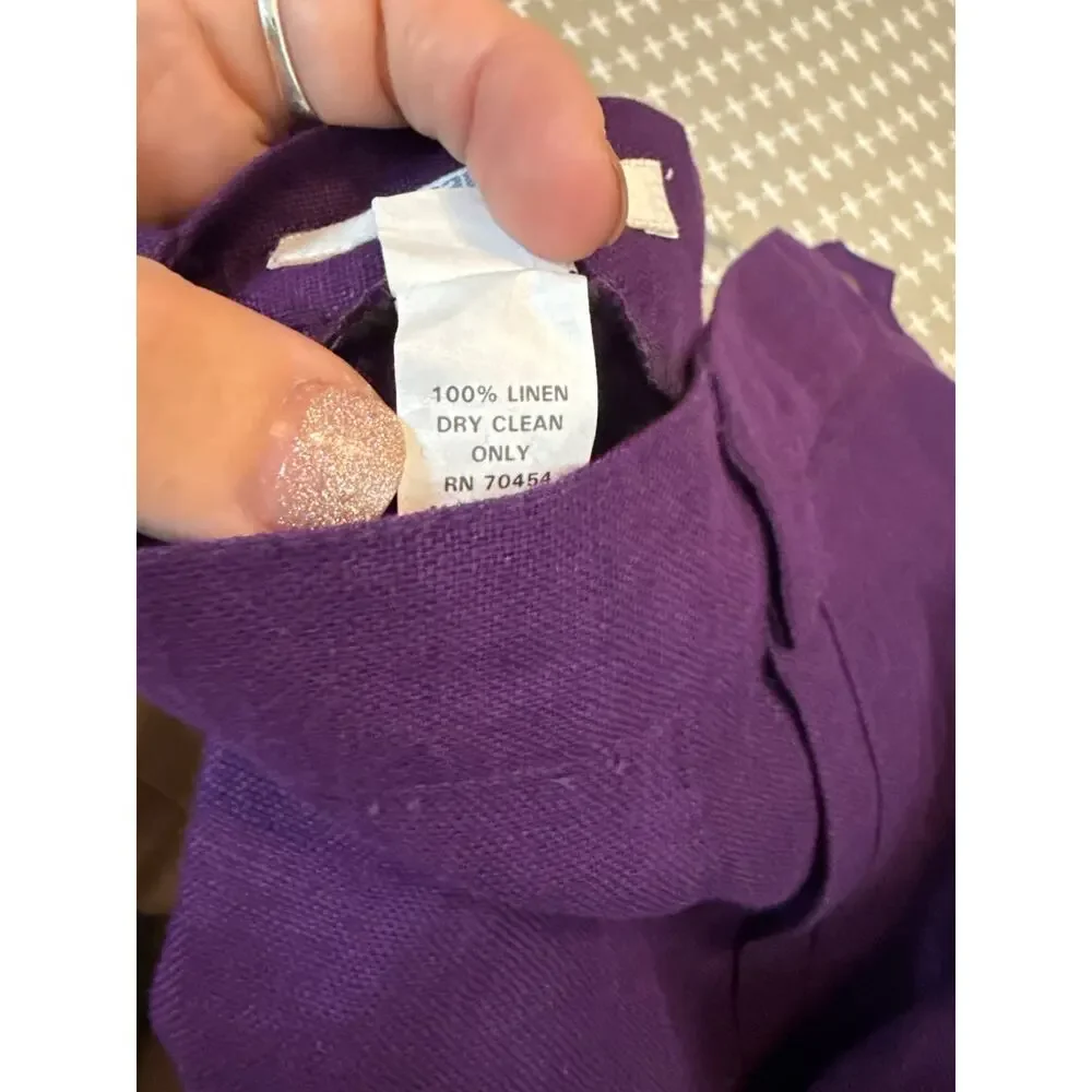 Vintage I. Magnin Purple 100% Linen Pantsuit Jacket Trousers Set USA Size 10